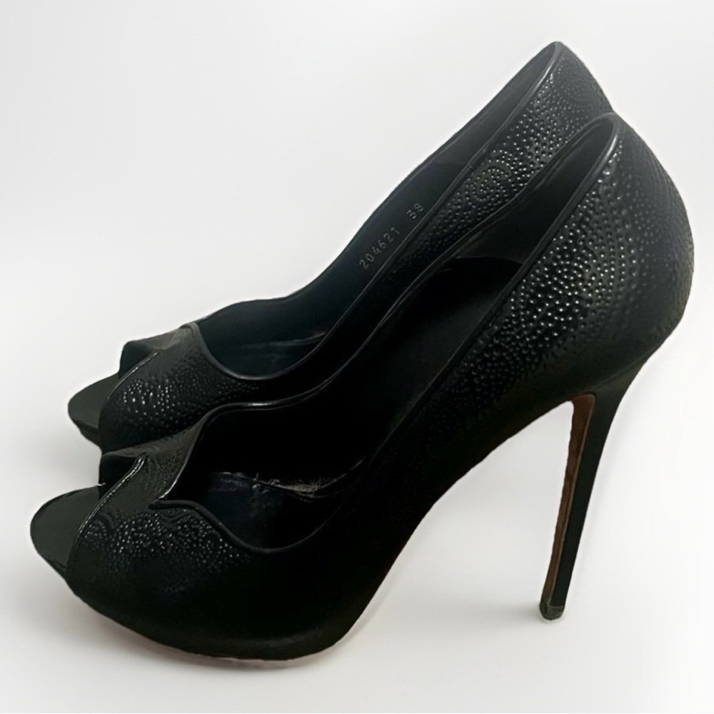 Alexander McQueen Leather Designer Stiletto Heels Womens 8 Black Paisley Luxury - Picture 7 of 16